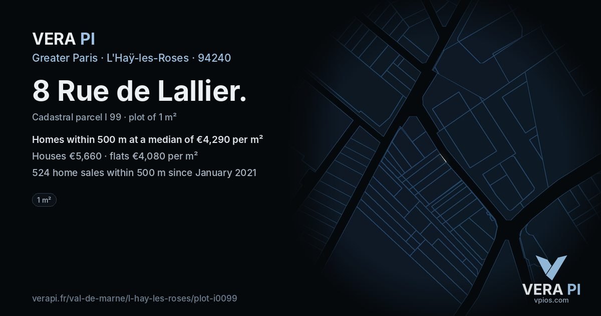 8 Rue de Lallier, L'Haÿ-les-Roses at night – the plot lit, the parcels around coloured by the prices near them