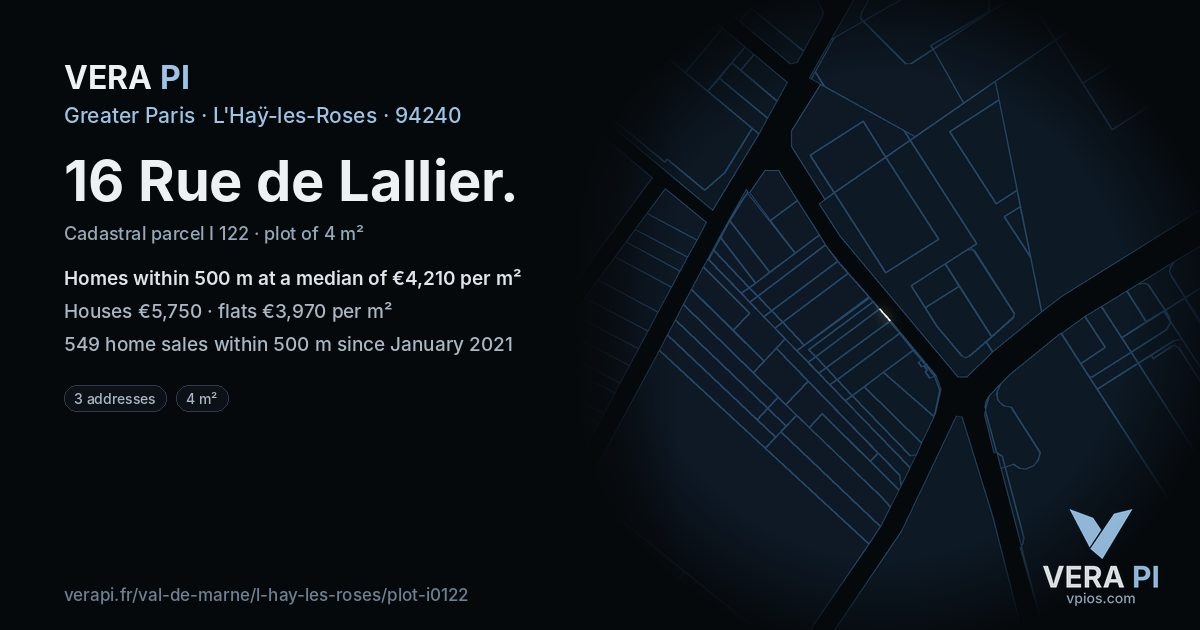 16 Rue de Lallier, L'Haÿ-les-Roses at night – the plot lit, the parcels around coloured by the prices near them