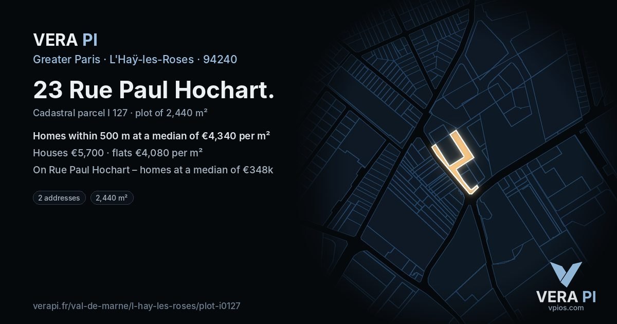 23 Rue Paul Hochart, L'Haÿ-les-Roses at night – the plot lit, the parcels around coloured by the prices near them