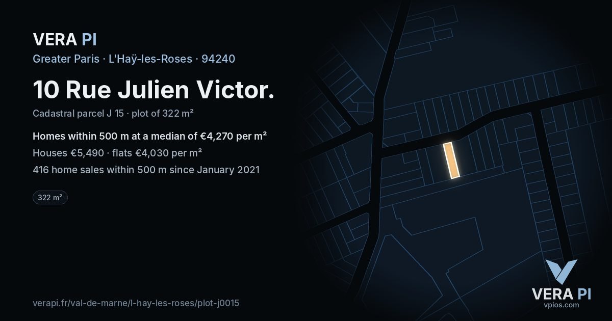 10 Rue Julien Victor, L'Haÿ-les-Roses at night – the plot lit, the parcels around coloured by the prices near them