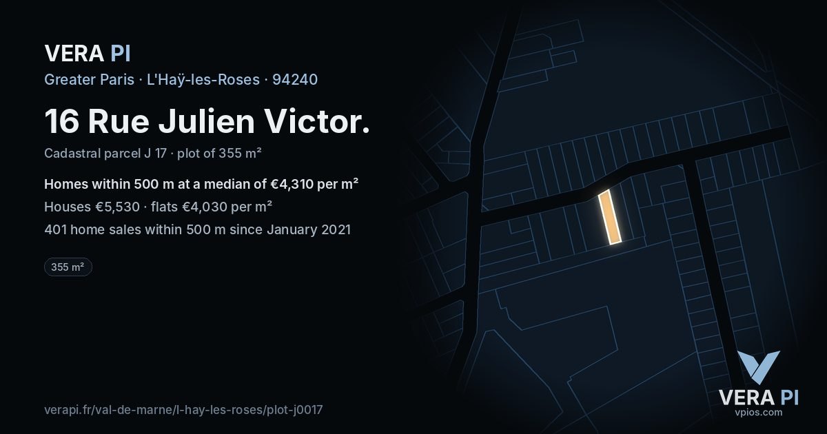 16 Rue Julien Victor, L'Haÿ-les-Roses at night – the plot lit, the parcels around coloured by the prices near them