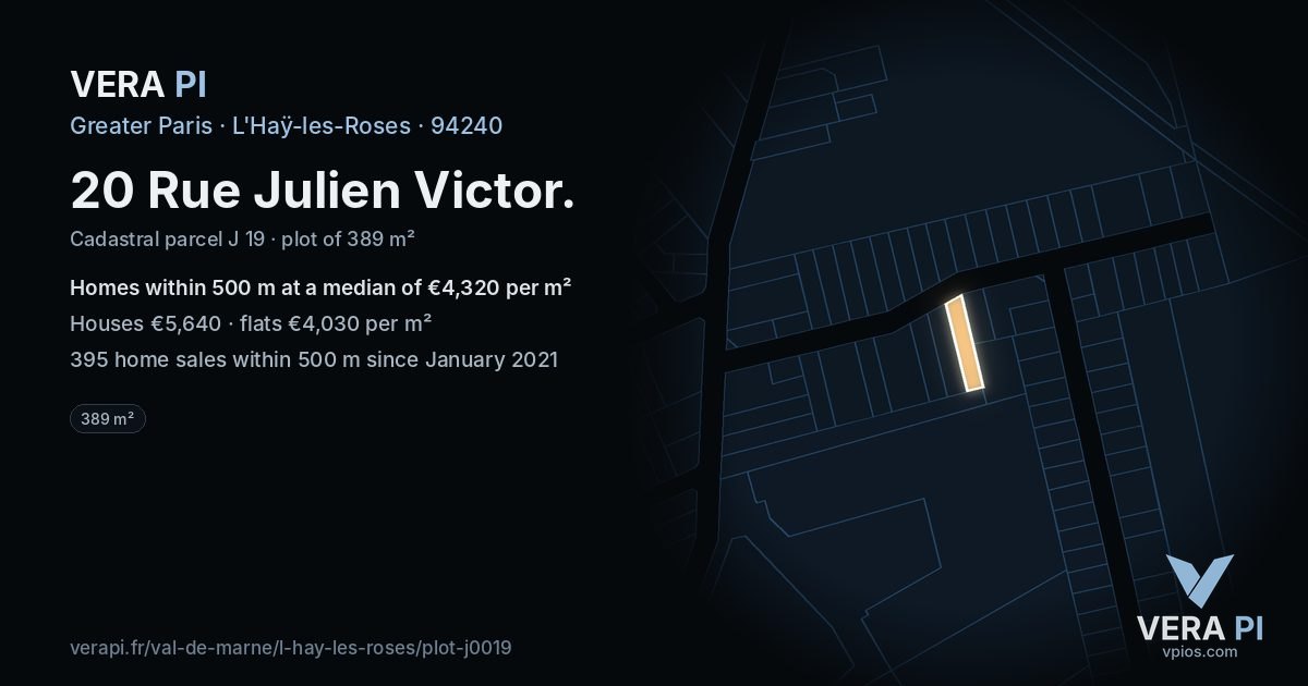 20 Rue Julien Victor, L'Haÿ-les-Roses at night – the plot lit, the parcels around coloured by the prices near them