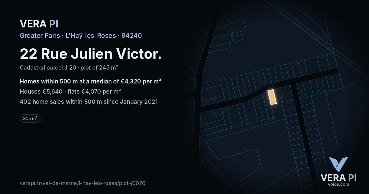 22 Rue Julien Victor, L'Haÿ-les-Roses at night – the plot lit, the parcels around coloured by the prices near them