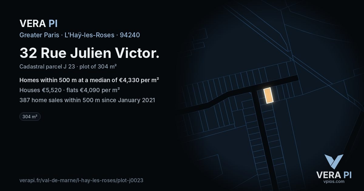 32 Rue Julien Victor, L'Haÿ-les-Roses at night – the plot lit, the parcels around coloured by the prices near them
