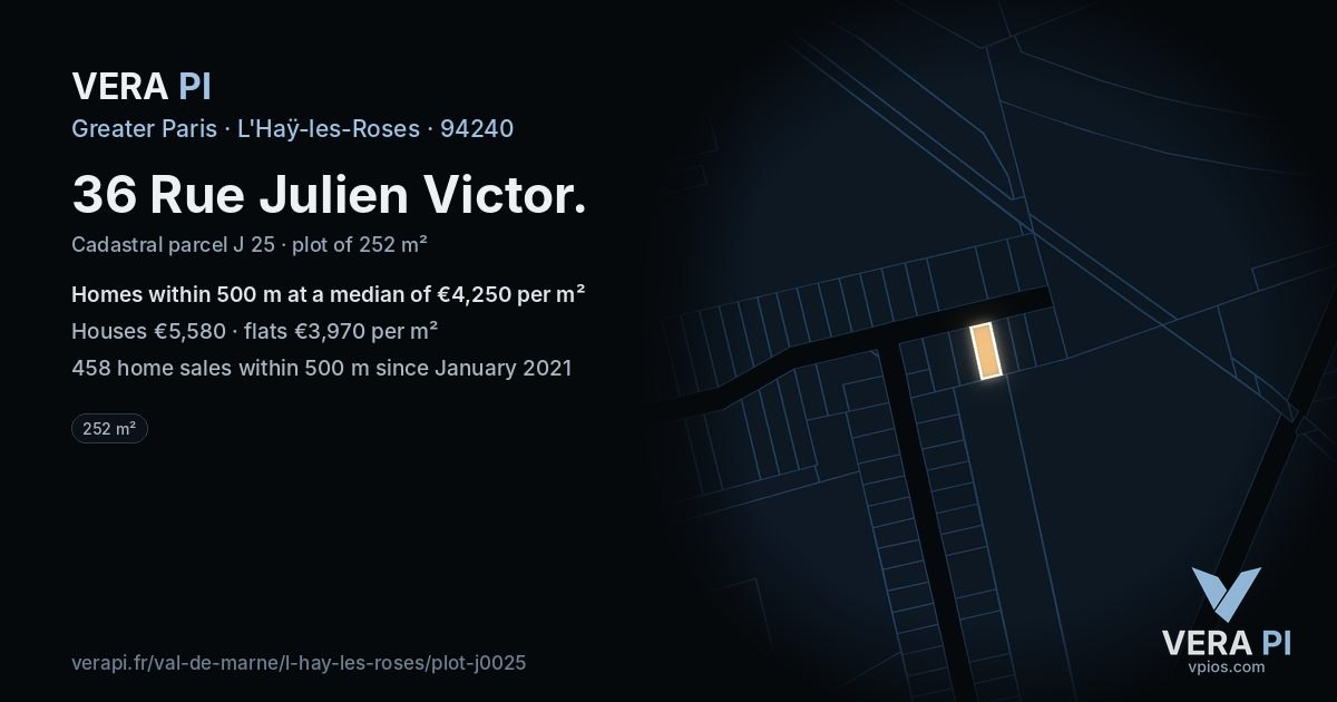 36 Rue Julien Victor, L'Haÿ-les-Roses at night – the plot lit, the parcels around coloured by the prices near them