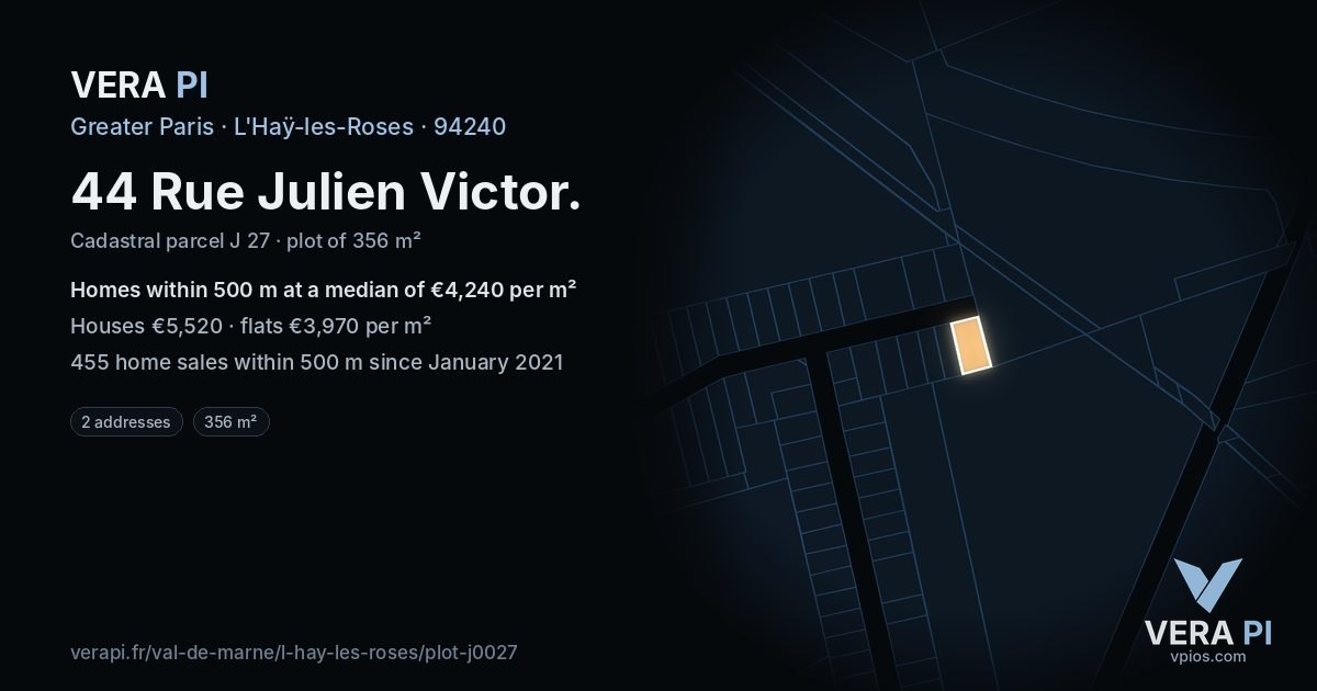 44 Rue Julien Victor, L'Haÿ-les-Roses at night – the plot lit, the parcels around coloured by the prices near them