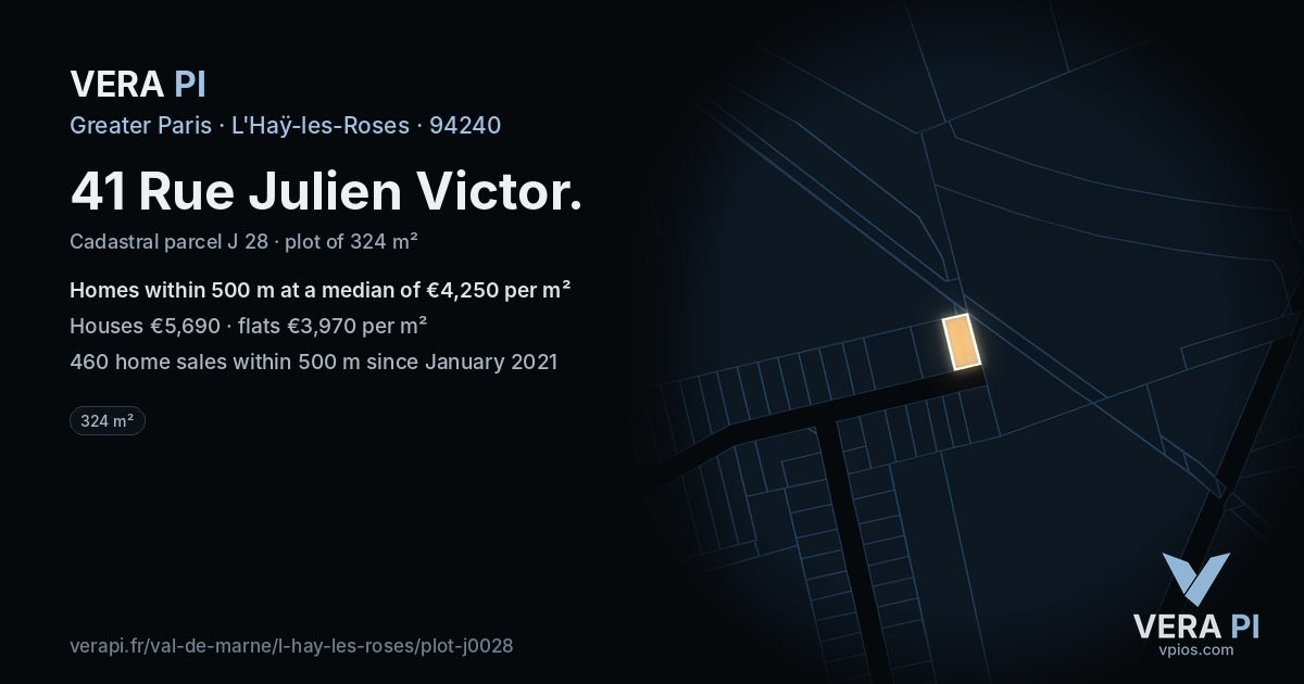 41 Rue Julien Victor, L'Haÿ-les-Roses at night – the plot lit, the parcels around coloured by the prices near them