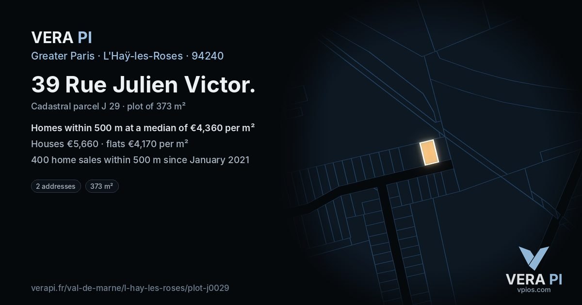 39 Rue Julien Victor, L'Haÿ-les-Roses at night – the plot lit, the parcels around coloured by the prices near them