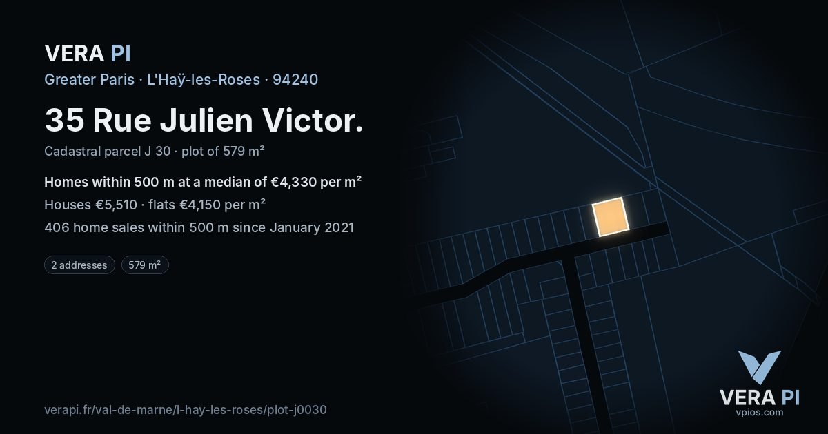 35 Rue Julien Victor, L'Haÿ-les-Roses at night – the plot lit, the parcels around coloured by the prices near them
