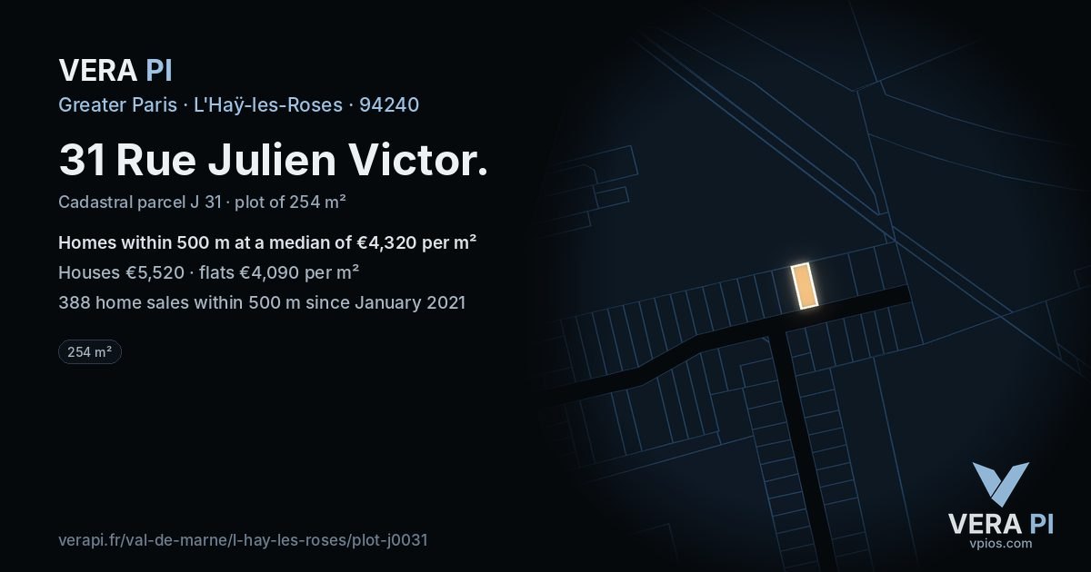 31 Rue Julien Victor, L'Haÿ-les-Roses at night – the plot lit, the parcels around coloured by the prices near them