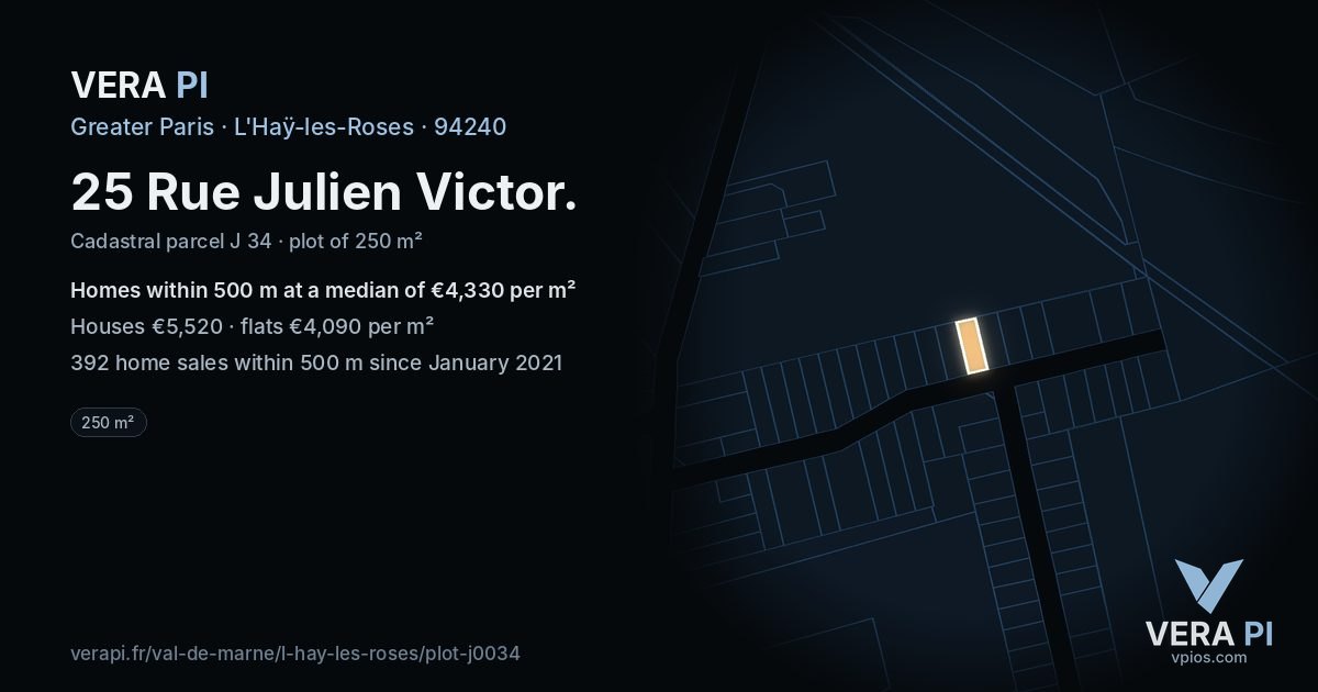 25 Rue Julien Victor, L'Haÿ-les-Roses at night – the plot lit, the parcels around coloured by the prices near them