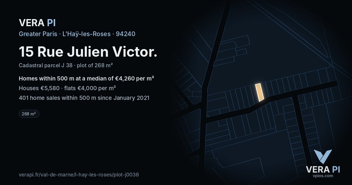 15 Rue Julien Victor, L'Haÿ-les-Roses at night – the plot lit, the parcels around coloured by the prices near them