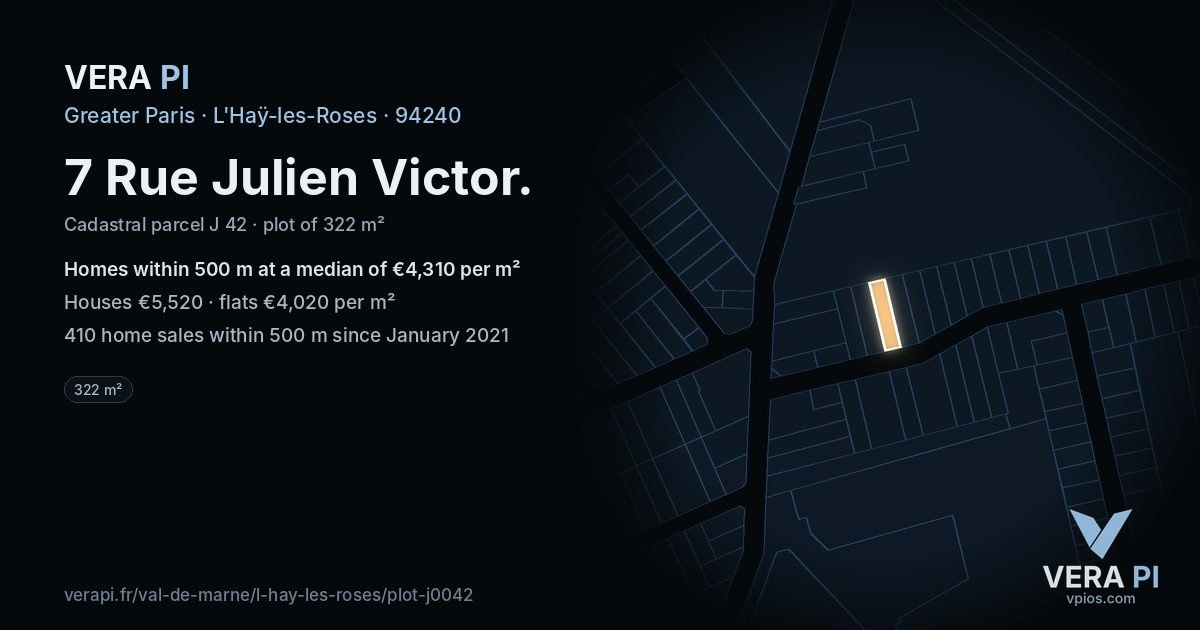 7 Rue Julien Victor, L'Haÿ-les-Roses at night – the plot lit, the parcels around coloured by the prices near them