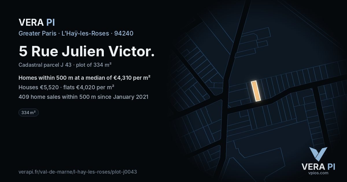 5 Rue Julien Victor, L'Haÿ-les-Roses at night – the plot lit, the parcels around coloured by the prices near them