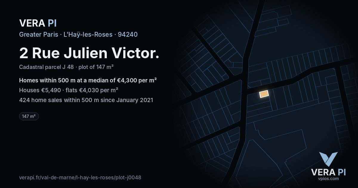 2 Rue Julien Victor, L'Haÿ-les-Roses at night – the plot lit, the parcels around coloured by the prices near them