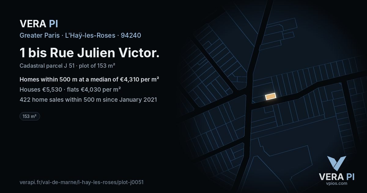 1 bis Rue Julien Victor, L'Haÿ-les-Roses at night – the plot lit, the parcels around coloured by the prices near them