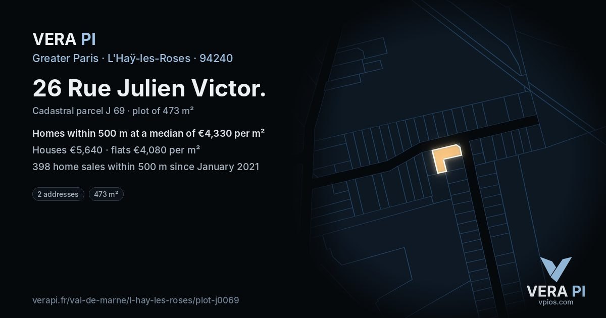 26 Rue Julien Victor, L'Haÿ-les-Roses at night – the plot lit, the parcels around coloured by the prices near them