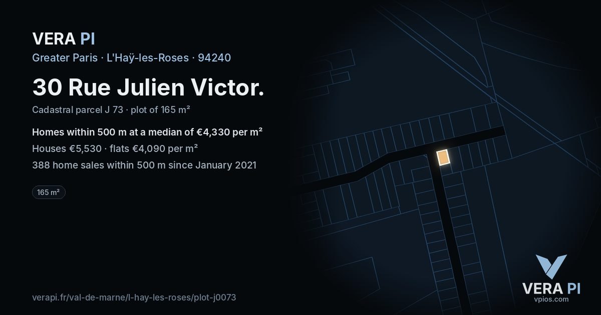 30 Rue Julien Victor, L'Haÿ-les-Roses at night – the plot lit, the parcels around coloured by the prices near them