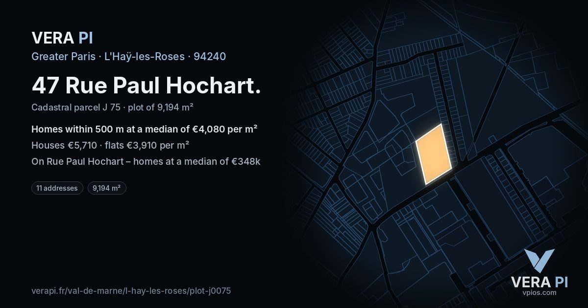 47 Rue Paul Hochart, L'Haÿ-les-Roses at night – the plot lit, the parcels around coloured by the prices near them