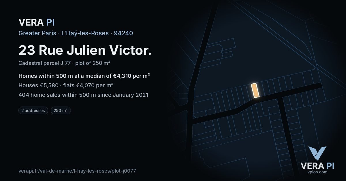 23 Rue Julien Victor, L'Haÿ-les-Roses at night – the plot lit, the parcels around coloured by the prices near them