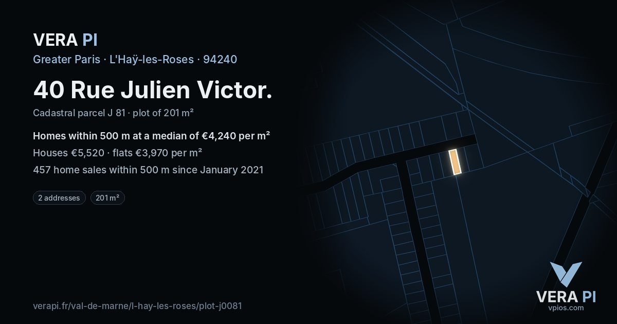 40 Rue Julien Victor, L'Haÿ-les-Roses at night – the plot lit, the parcels around coloured by the prices near them