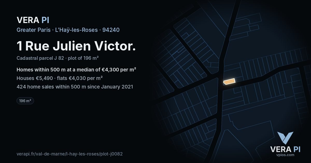 1 Rue Julien Victor, L'Haÿ-les-Roses at night – the plot lit, the parcels around coloured by the prices near them