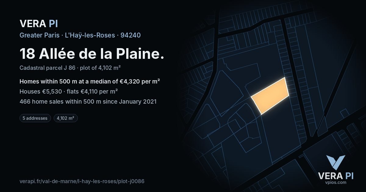 18 Allée de la Plaine, L'Haÿ-les-Roses at night – the plot lit, the parcels around coloured by the prices near them