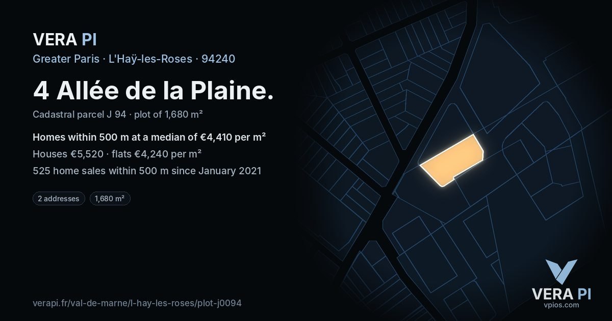 4 Allée de la Plaine, L'Haÿ-les-Roses at night – the plot lit, the parcels around coloured by the prices near them