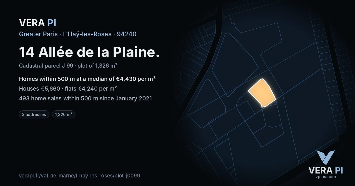 14 Allée de la Plaine, L'Haÿ-les-Roses at night – the plot lit, the parcels around coloured by the prices near them
