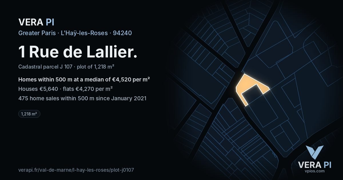 1 Rue de Lallier, L'Haÿ-les-Roses at night – the plot lit, the parcels around coloured by the prices near them