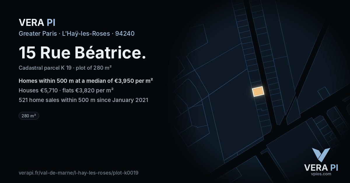 15 Rue Béatrice, L'Haÿ-les-Roses at night – the plot lit, the parcels around coloured by the prices near them