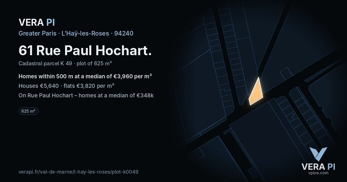 61 Rue Paul Hochart, L'Haÿ-les-Roses at night – the plot lit, the parcels around coloured by the prices near them