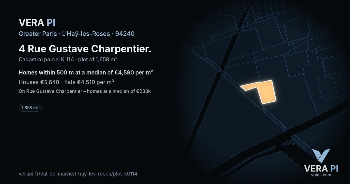 4 Rue Gustave Charpentier, L'Haÿ-les-Roses at night – the plot lit, the parcels around coloured by the prices near them