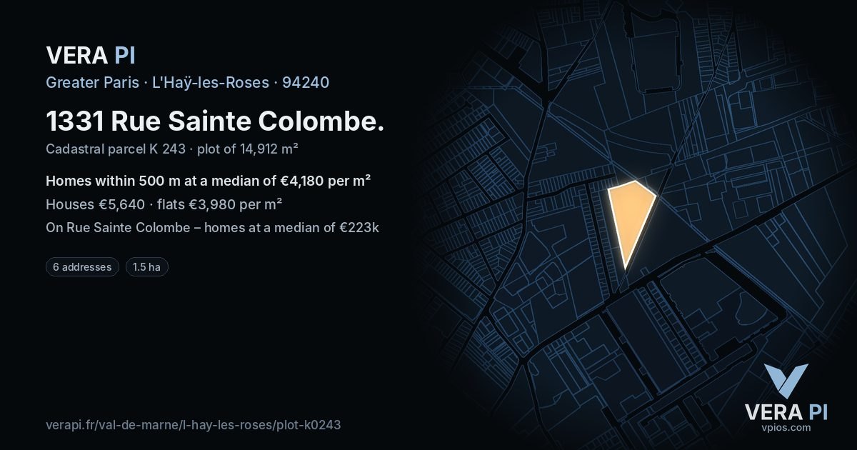 1331 Rue Sainte Colombe, L'Haÿ-les-Roses at night – the plot lit, the parcels around coloured by the prices near them