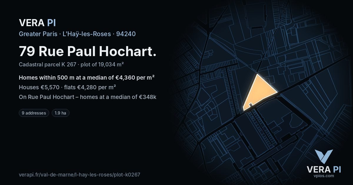 79 Rue Paul Hochart, L'Haÿ-les-Roses at night – the plot lit, the parcels around coloured by the prices near them