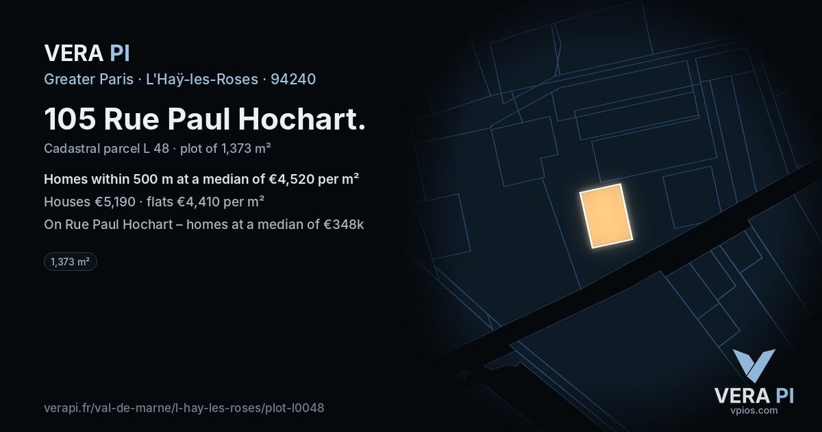 105 Rue Paul Hochart, L'Haÿ-les-Roses at night – the plot lit, the parcels around coloured by the prices near them