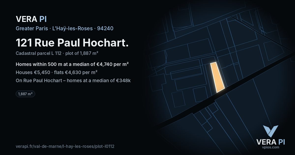 121 Rue Paul Hochart, L'Haÿ-les-Roses at night – the plot lit, the parcels around coloured by the prices near them