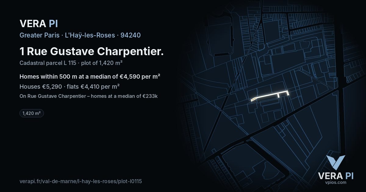 1 Rue Gustave Charpentier, L'Haÿ-les-Roses at night – the plot lit, the parcels around coloured by the prices near them