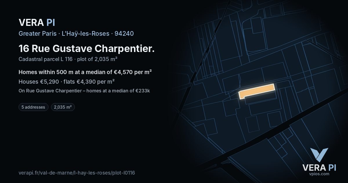 16 Rue Gustave Charpentier, L'Haÿ-les-Roses at night – the plot lit, the parcels around coloured by the prices near them