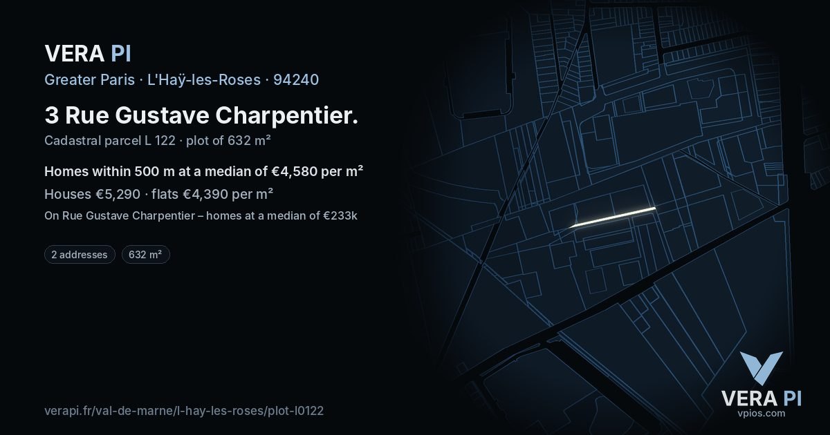 3 Rue Gustave Charpentier, L'Haÿ-les-Roses at night – the plot lit, the parcels around coloured by the prices near them
