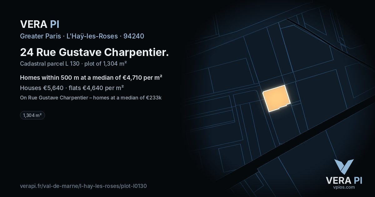 24 Rue Gustave Charpentier, L'Haÿ-les-Roses at night – the plot lit, the parcels around coloured by the prices near them