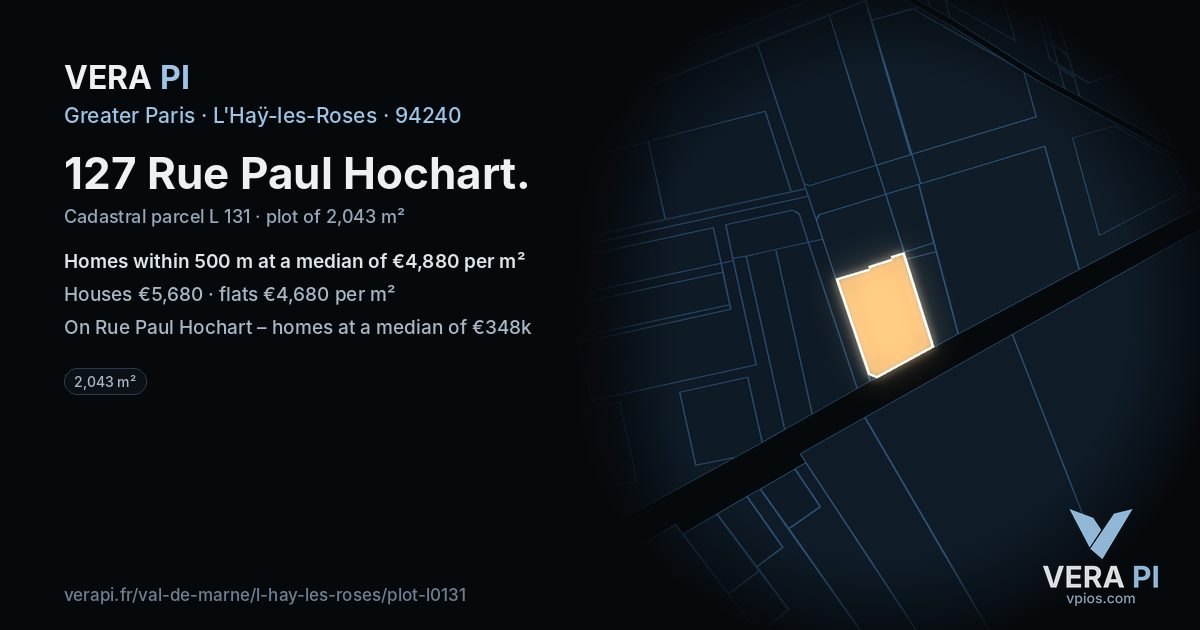 127 Rue Paul Hochart, L'Haÿ-les-Roses at night – the plot lit, the parcels around coloured by the prices near them