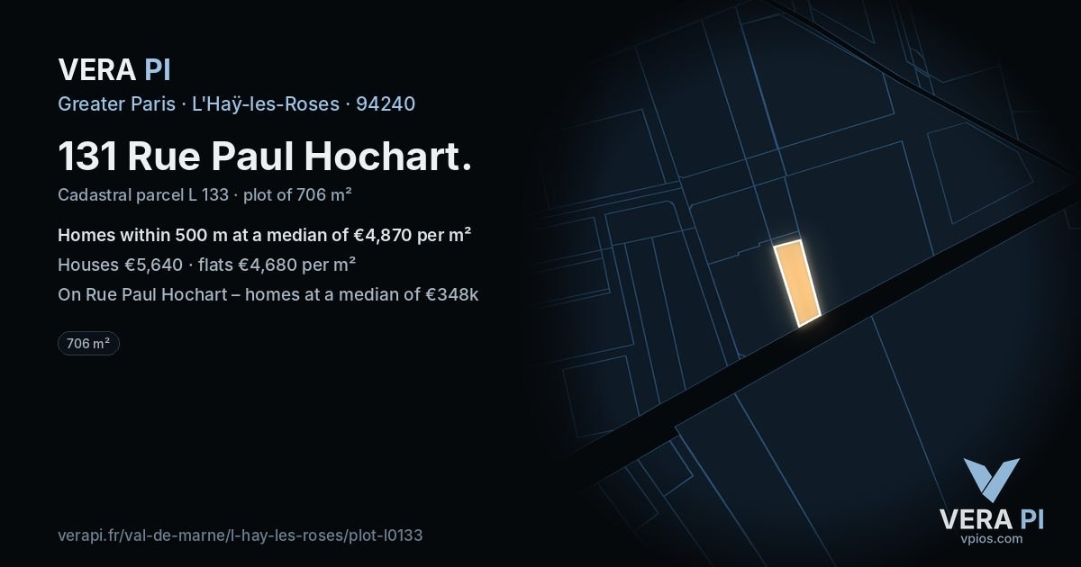 131 Rue Paul Hochart, L'Haÿ-les-Roses at night – the plot lit, the parcels around coloured by the prices near them