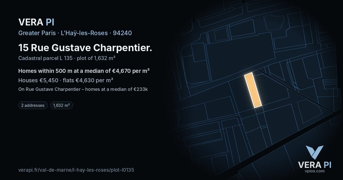 15 Rue Gustave Charpentier, L'Haÿ-les-Roses at night – the plot lit, the parcels around coloured by the prices near them