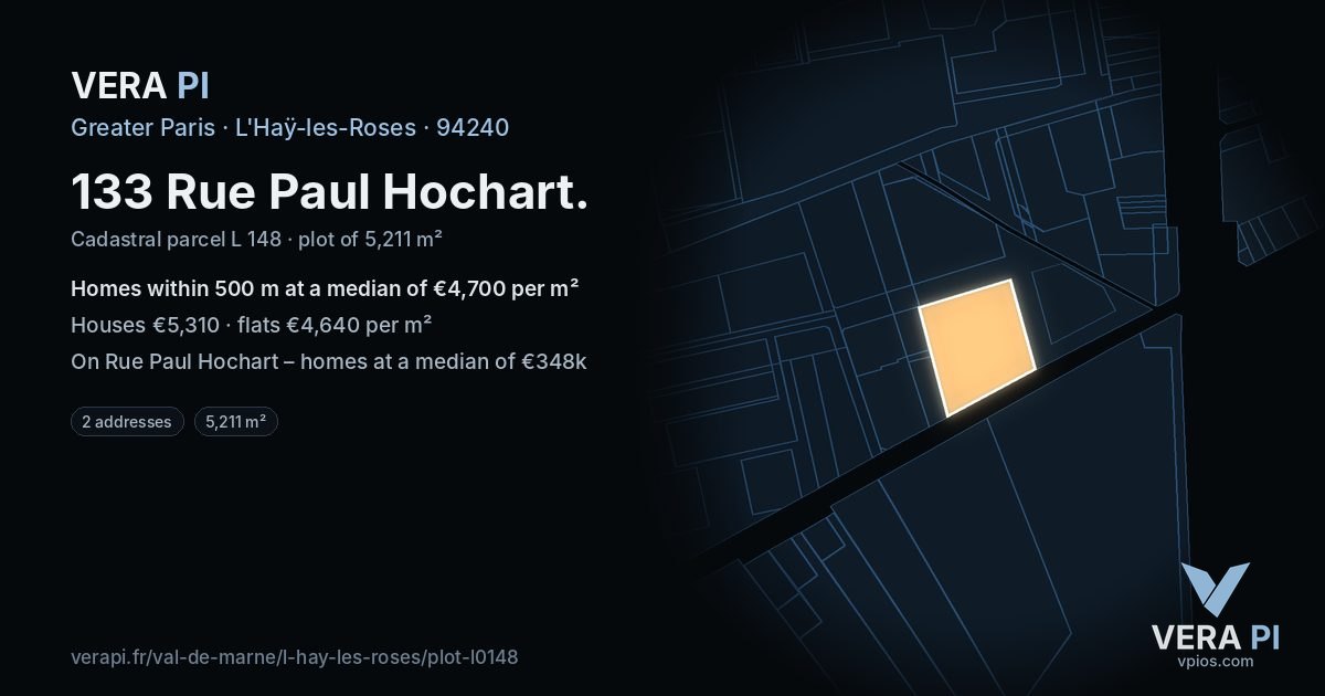 133 Rue Paul Hochart, L'Haÿ-les-Roses at night – the plot lit, the parcels around coloured by the prices near them