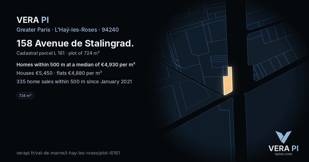 158 Avenue de Stalingrad, L'Haÿ-les-Roses at night – the plot lit, the parcels around coloured by the prices near them