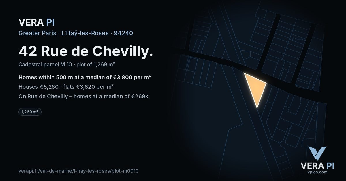 42 Rue de Chevilly, L'Haÿ-les-Roses at night – the plot lit, the parcels around coloured by the prices near them