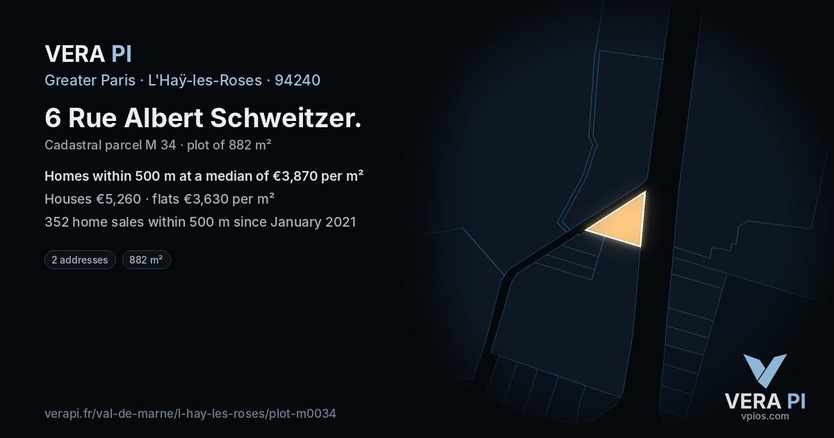 6 Rue Albert Schweitzer, L'Haÿ-les-Roses at night – the plot lit, the parcels around coloured by the prices near them