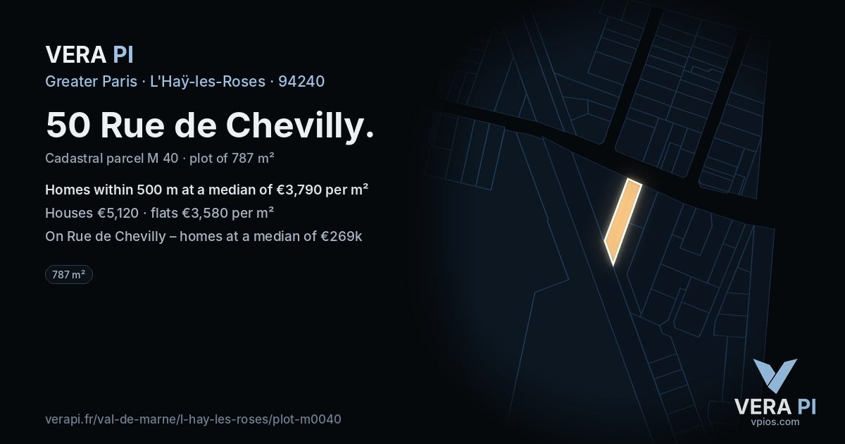 50 Rue de Chevilly, L'Haÿ-les-Roses at night – the plot lit, the parcels around coloured by the prices near them