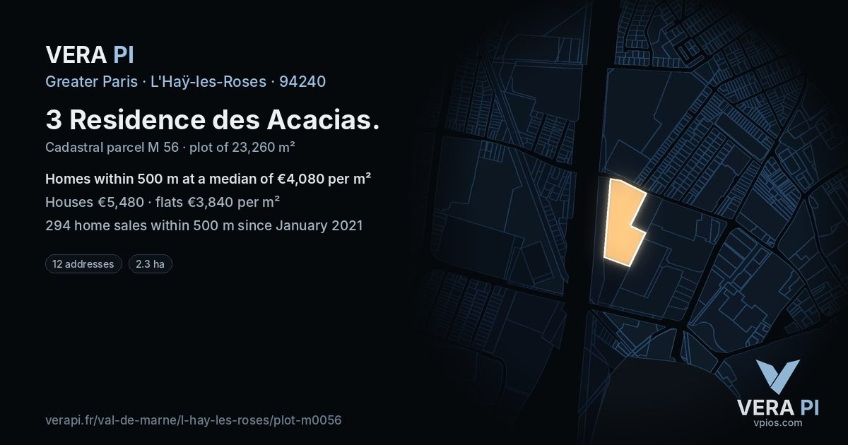 3 Residence des Acacias, L'Haÿ-les-Roses at night – the plot lit, the parcels around coloured by the prices near them